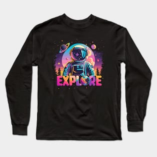 "EXPLORE" Astronaut neon galaxy Long Sleeve T-Shirt